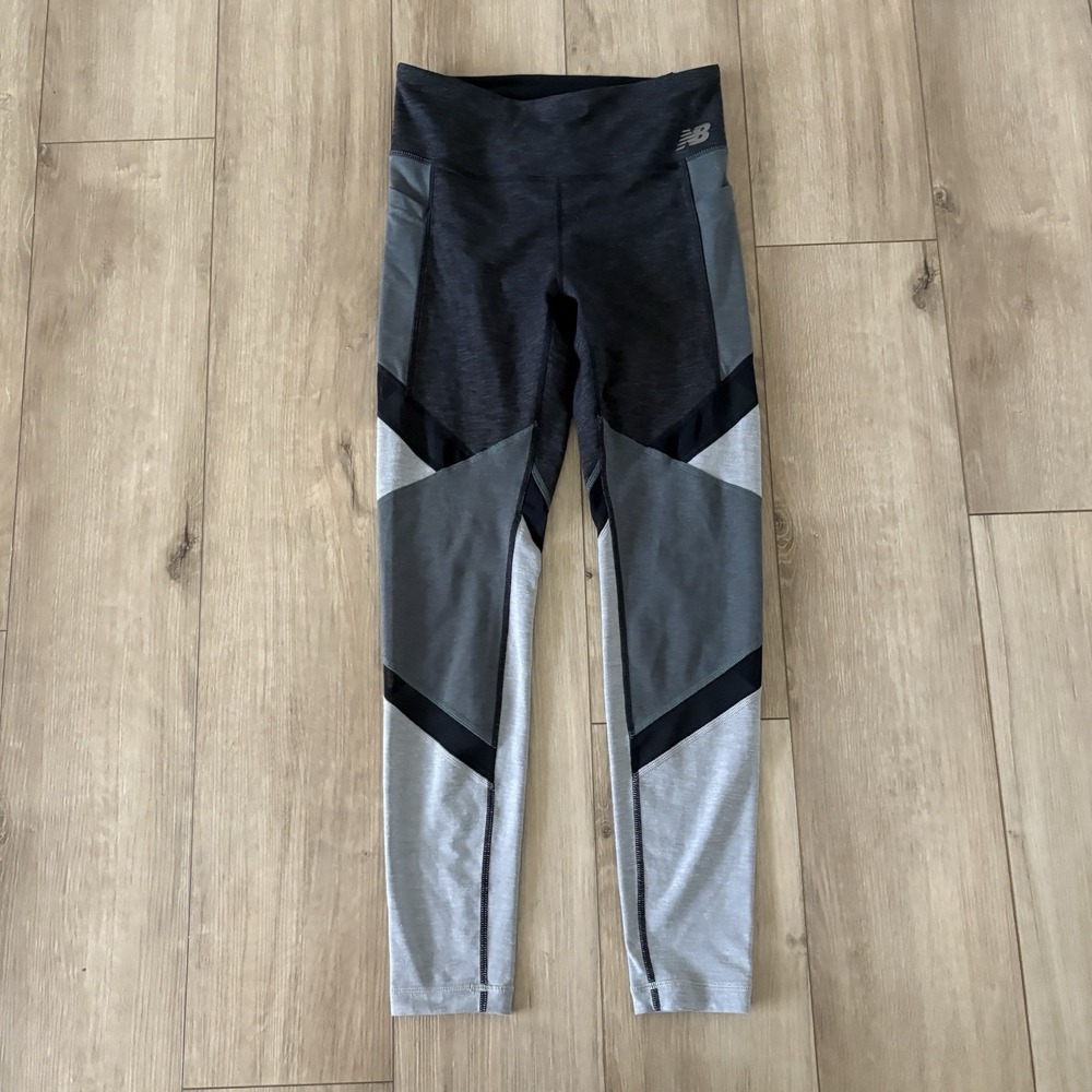New Balance Gray Green Black Mesh Medium Colorblock‎ Gym Running Leggings